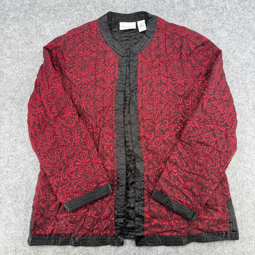 Alfred Dunner Womens Red Black Damask Quilted Open Front Jacket Size 10 - Picture 1 of 7